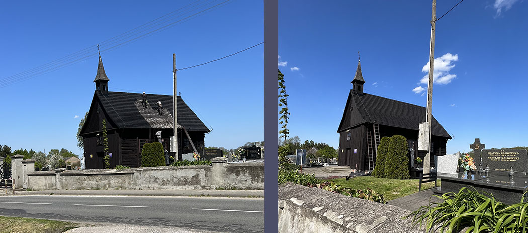 Malowanie dachu drewnianego kościoła